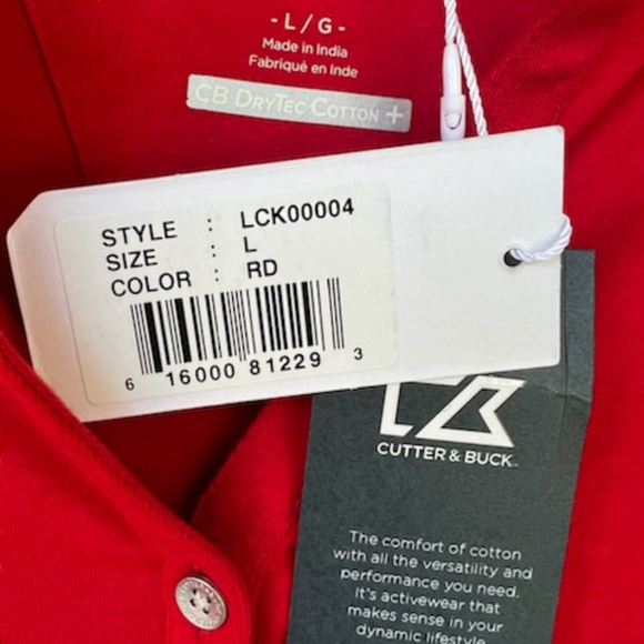 CUTTER & BUCK RED DRYTEC POLO GOLF SHIRT NWT LARGE - Picture 3 of 16